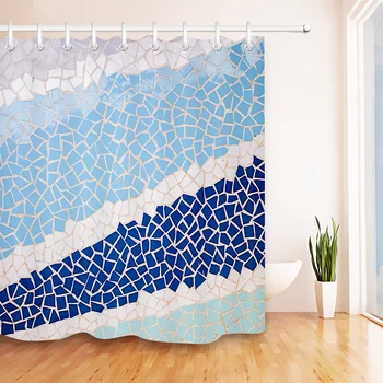 

LB Abstract Color Stitching Twill Geometric Figures Square Shower Curtain Bathroom Waterproof Polyester Fabric For Bathtub Decor
