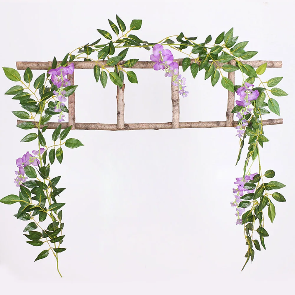 

2M Artificial Wisteria Flowers String Silk Fake Flowers Rattan Vine Hanging Garland Leaf Ivy Vines DIY Wedding Home Decoration