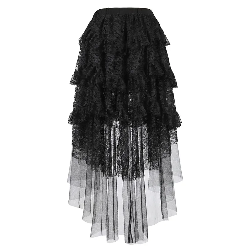 

Steampunk Asymmetrical Skirt for Women Lace Corset Skirt Vintage Costume Tulle Multi Layered High Low Skirt Outfits Party