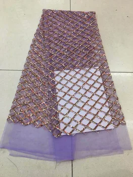 

African French net tulle Lace Fabric Jolin-7805 New design glued glitter sequins lace fabric for wedding dress