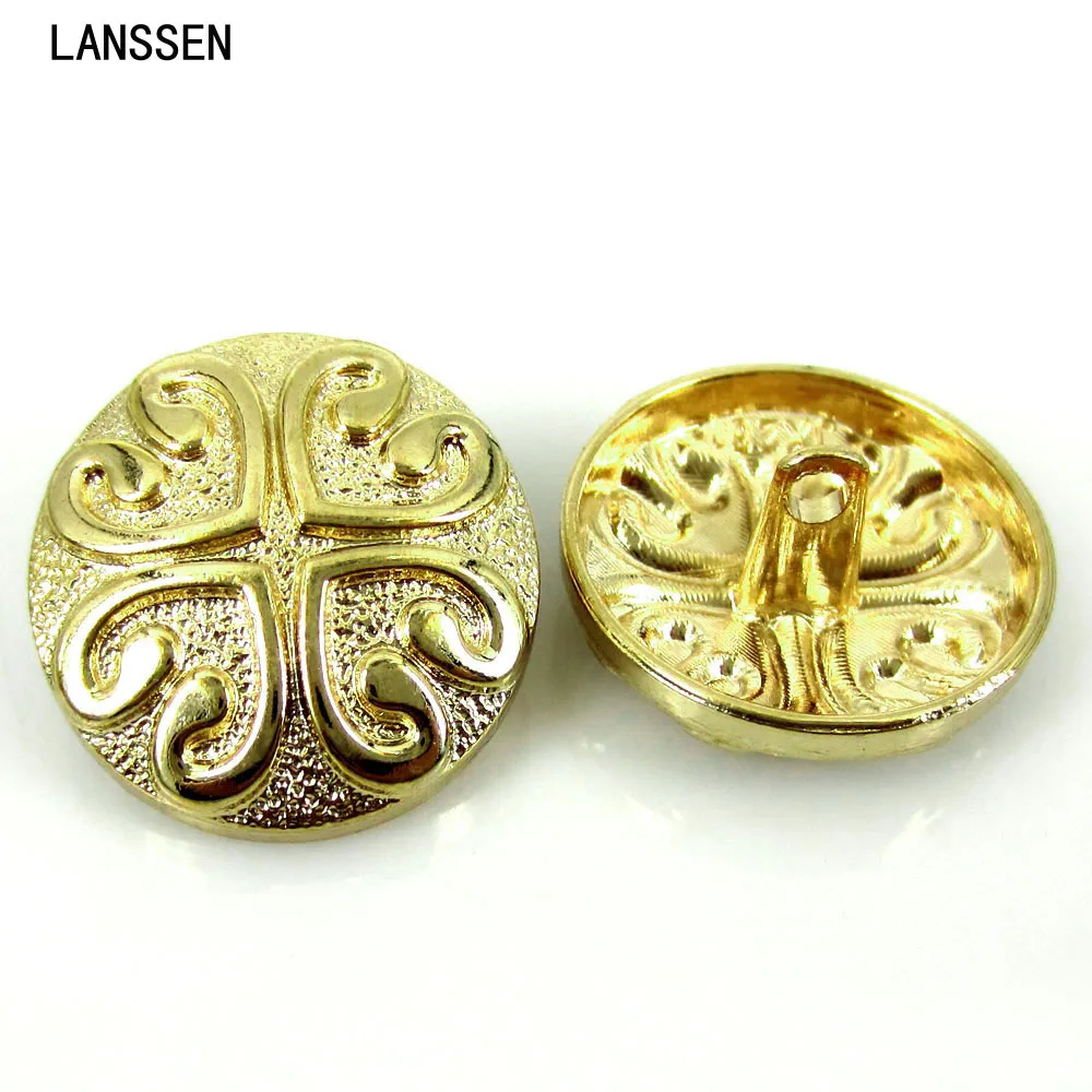 12pcs 7/8" Gold Metal Shanked Buttons Heart Engraved Jeans Buttons