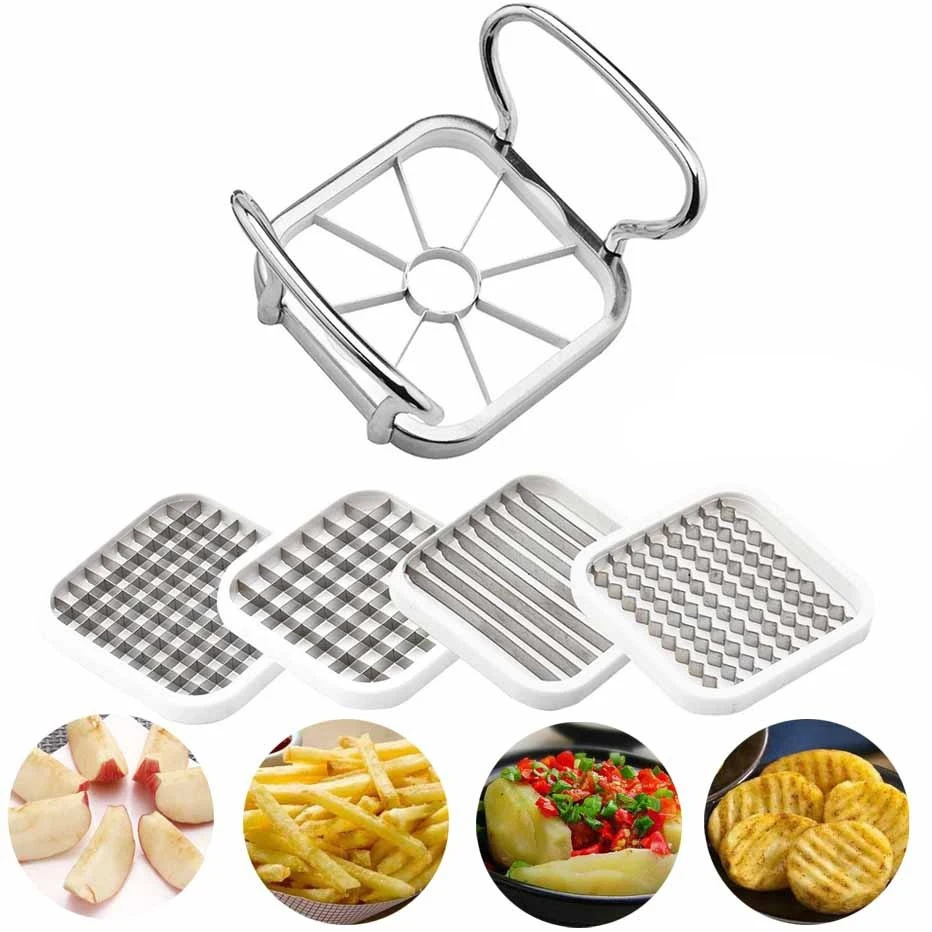 

KHGDNOR 5pcs/set Stainless Steel Cutters 5-in-1 Fruit Apple Pear Slicer Potato Chips Cutter Kitchen Gadget