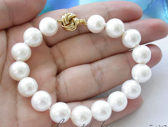 

Z4494 REAL A++ 8" 12mm white round freshwater cultured pearl bracelet e SHIPPING 5.25