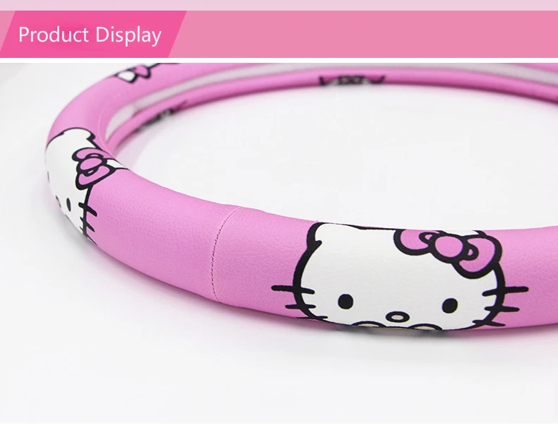 Capa de Volante do Carro Cobertura de Volante Capa de Roda de Carro Acessórios do Carro Kitty Confortável Anti-derrapante Auto Kawaii Rosa Cat 4 High Quality Automóveis e motos