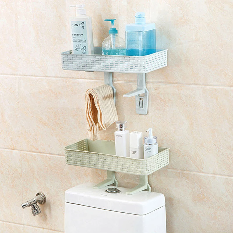 البلاستيك تخزين الرف للحمام سلة تنظيمية للأدوات المطبخ مصاصة مجلس الوزراء تخزين الرف المنزل شنقا الديكور مربع