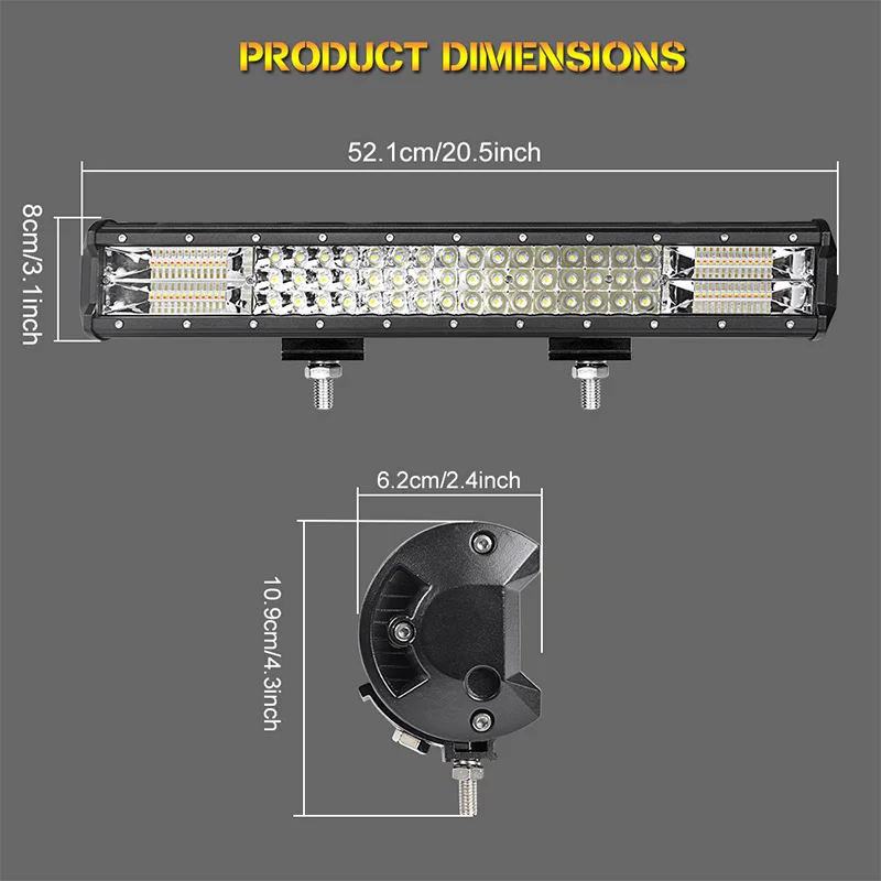 Светодиодный светильник 5 режимов 20 дюймов 288 Вт трехрядный двухцветный светодиодный светильник 12 в 24 в дневной ходовой противотуманный светильник s для Ford Focus 2 ATV SUV