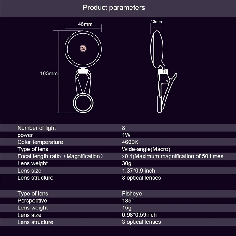 2 в 1 селфи лампа светодиодный светильник и телефон камера рыбий глаз 4 к объектив для Xiaomi Mi 8 IPhone ноутбуки рыбий глаз широкоугольный макрообъектив
