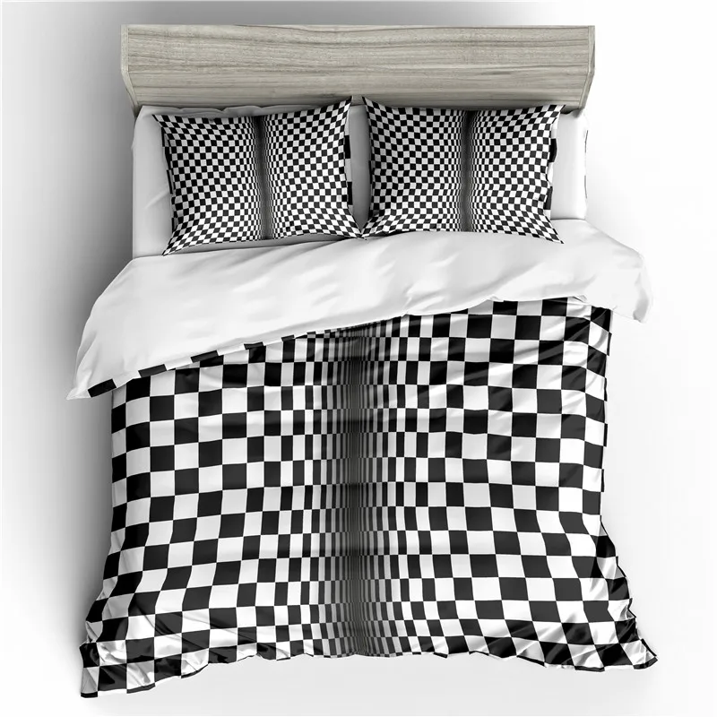 Black And White Duvet Cover Set Abstract Geometric Digital Mosaic