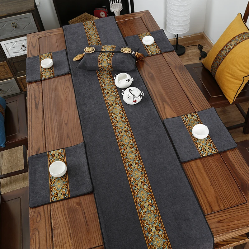 Ретро китайский стол с кисточками Дорожка в пасторальном стиле покрывало кунг-фу чайный сервиз аксессуары Подставки для чая скатерть на обеденный стол Декор - Цвет: A