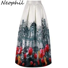Neophil, Ретро стиль, строение, плиссированные, цветочный принт, макси, длинные, женские юбки, мусульманские, 100 см, высокая талия, бальное платье, Saia Longa Jupe MS1018