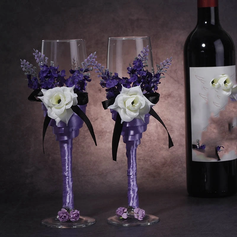 Свадебное Вино Шампанское очки Лавандовая чашка набор невесты и жениха декоративная чашка для свадьбы юбилей подарок на день Святого Валентина