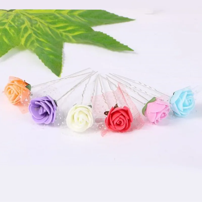 

Korean Women Girls Fashion Hairpins Flowers U Clips Wedding Bridal Hair Pins Styling Tools Decoration Headwear Hair Sticks Clip