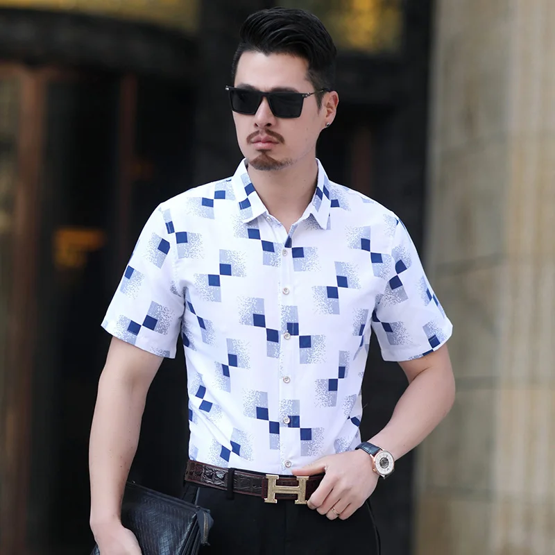 Navy And White Plaid Shirt Men Shirts 2018 New Summer Fashion Chemise Homme Mens Checkered Shirts Short Sleeve Shirt Men Blouse