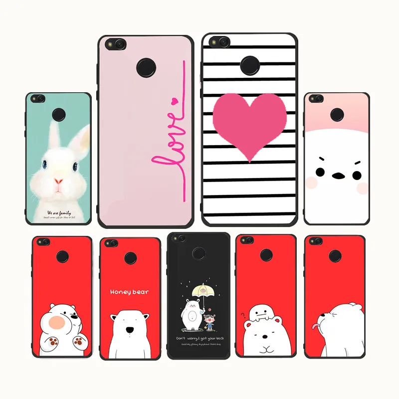 Fahsion Letter Funda For Redmi Xiaomi A1 5X 5A 4A 4X Coque Cartoon Red Bear Phone Case Note4 Animals Cover Shell |