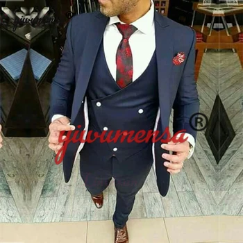 

Y603 Navy Groom Tuxedos Shawl Lapel Groomsmen 3 Pieces Men Wedding Tuxedos Bridegroom Prom Suits Custom Made Suits Formal 2018