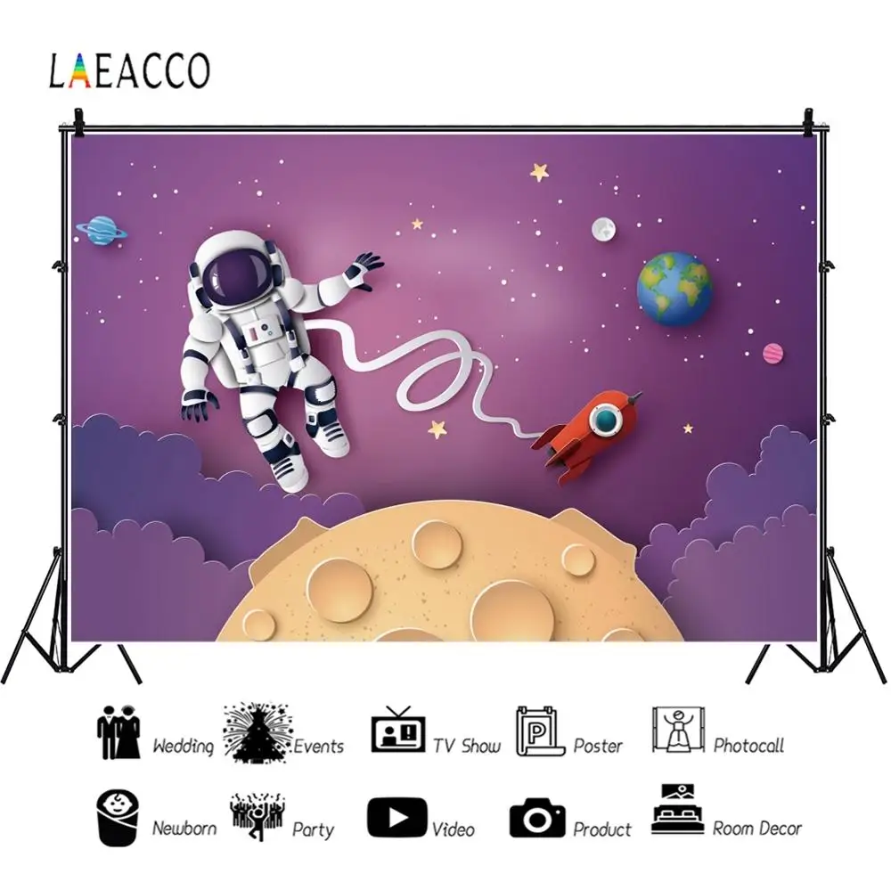 Laeacco Space Universe Astronaut Earth Planet Baby Photography Backgrounds Customized Photographic Backdrops For Photo Studio