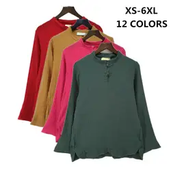 2019 Демисезонный Для женщин рубашки хлопчатобумажные футболки со стоячим воротником Блузка Плюс Размеры XS-6XL одноцветное свободные блузки