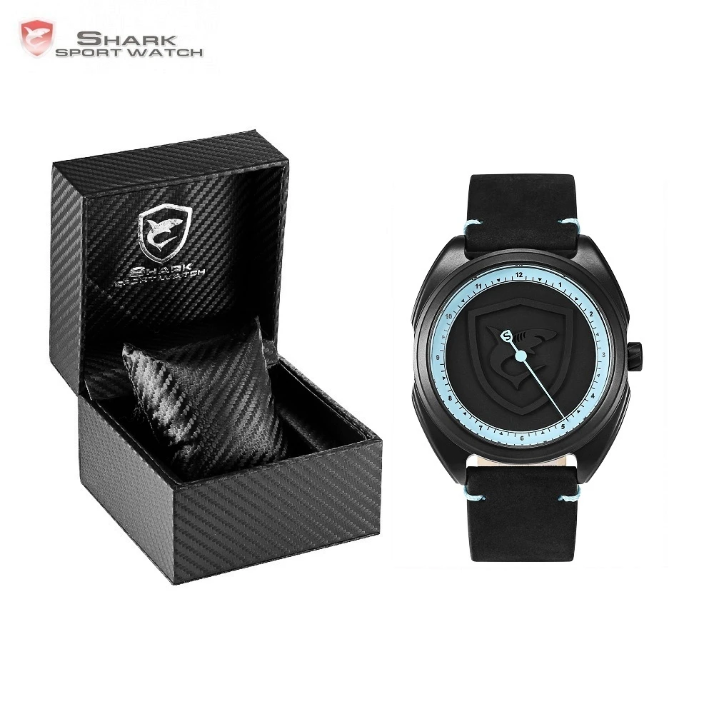 

Luxury Gift Box Collared Carpet Shark Sport Watch 3D Dial Unique One Hour Hand Design Leather Band Quartz Men Watches /SH572-576