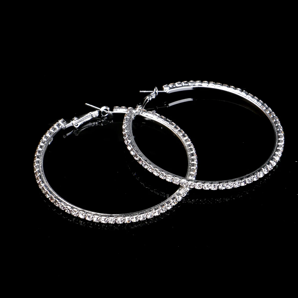 BLIJERY Fashion Full Rhinestone Circle Earrings Classic Big Circle Earrings Silver/Gold Color Crystal Hoop Earrings For Women