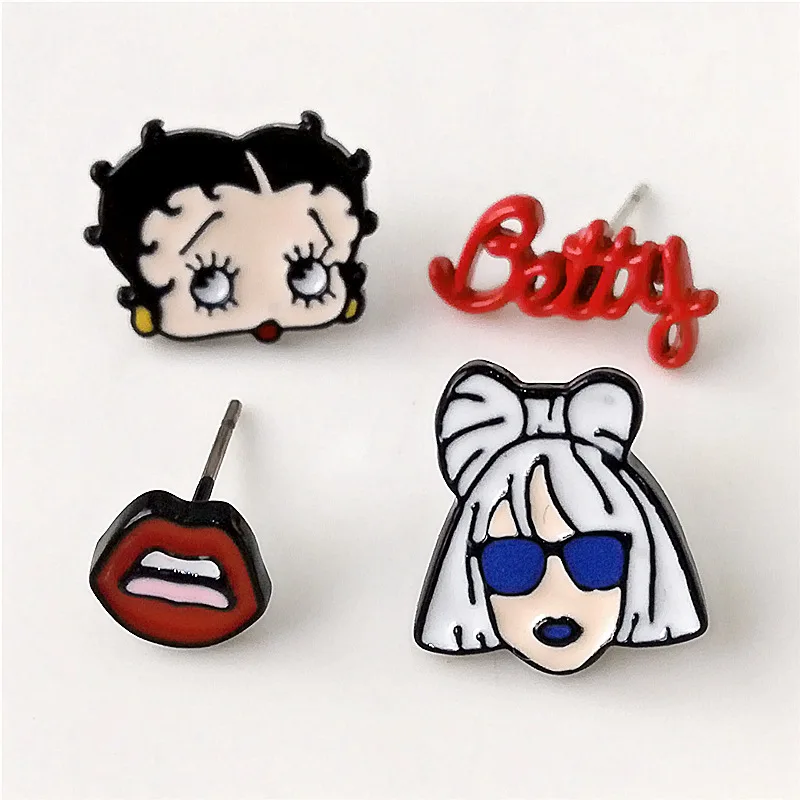 

Cartoon betty earring Lady Gaga fashion novelty personalized women alloy asymmetric stud earring cute fun oorbellen voor vrouwen