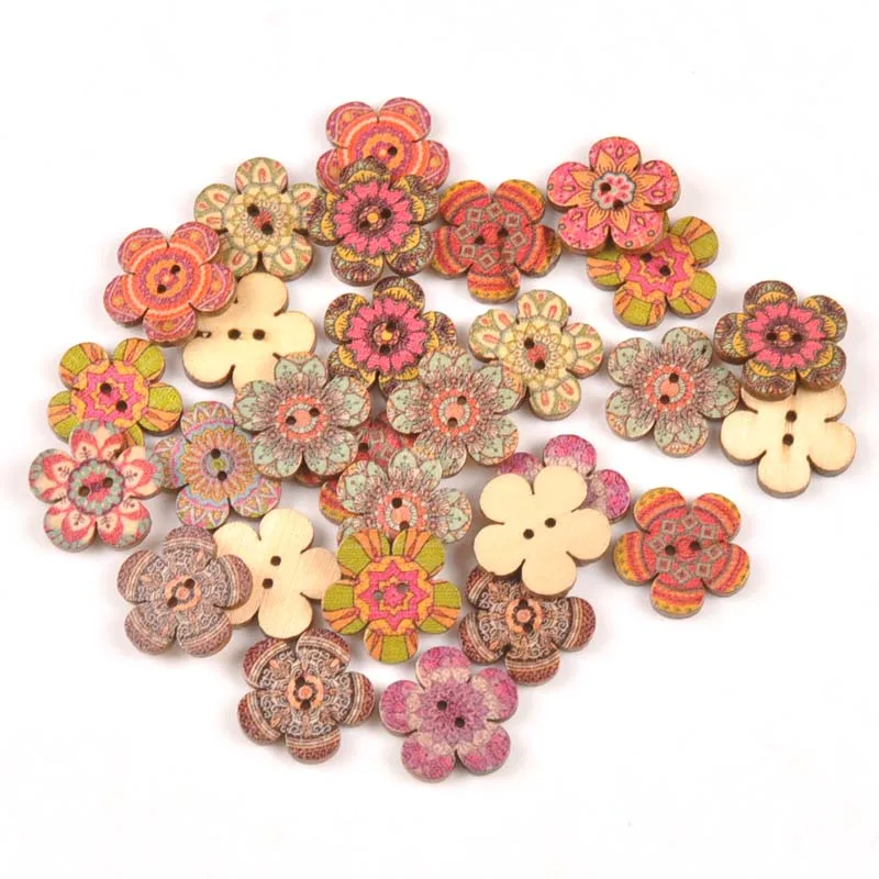 

Mixed Flower Pattern Wooden decorative Buttons For Sewing clothing Scrapbooking Crafts home decor 50pcs 20/25mm MT2511