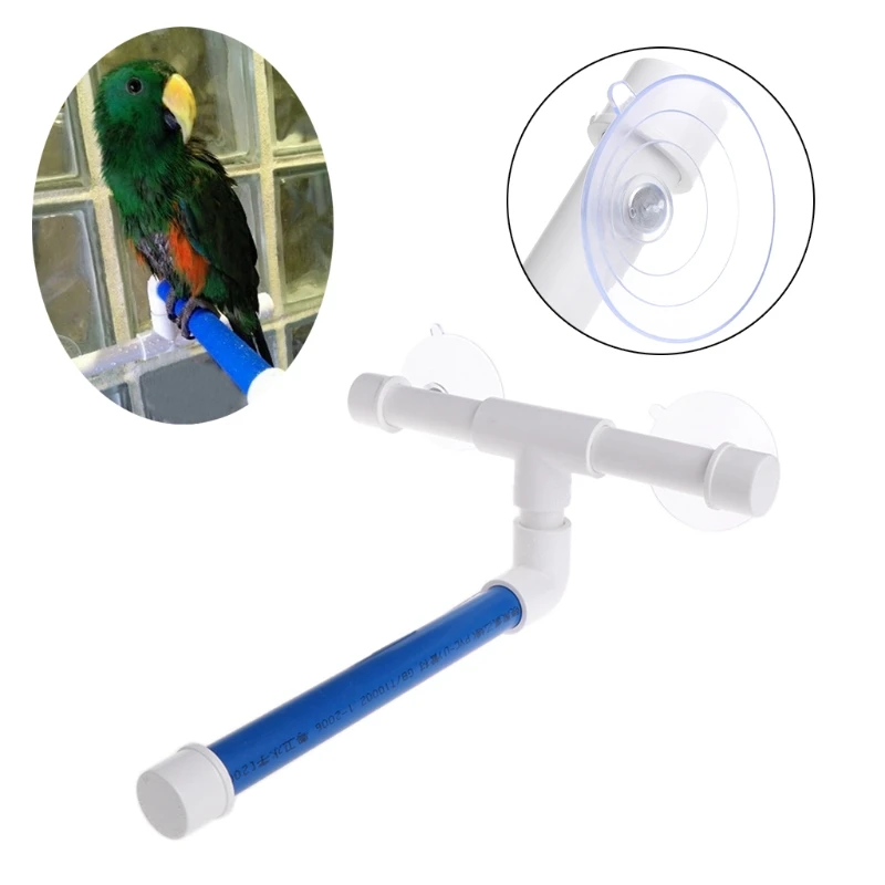 Pet Parrot Bath Shower Perches Standing Platform Rack Suction Wall Cup