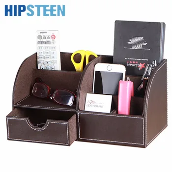 

HIPSTEEN Multifunctional PU Leather Office Desk Organizer Business Card Stationery Holder Storage Box