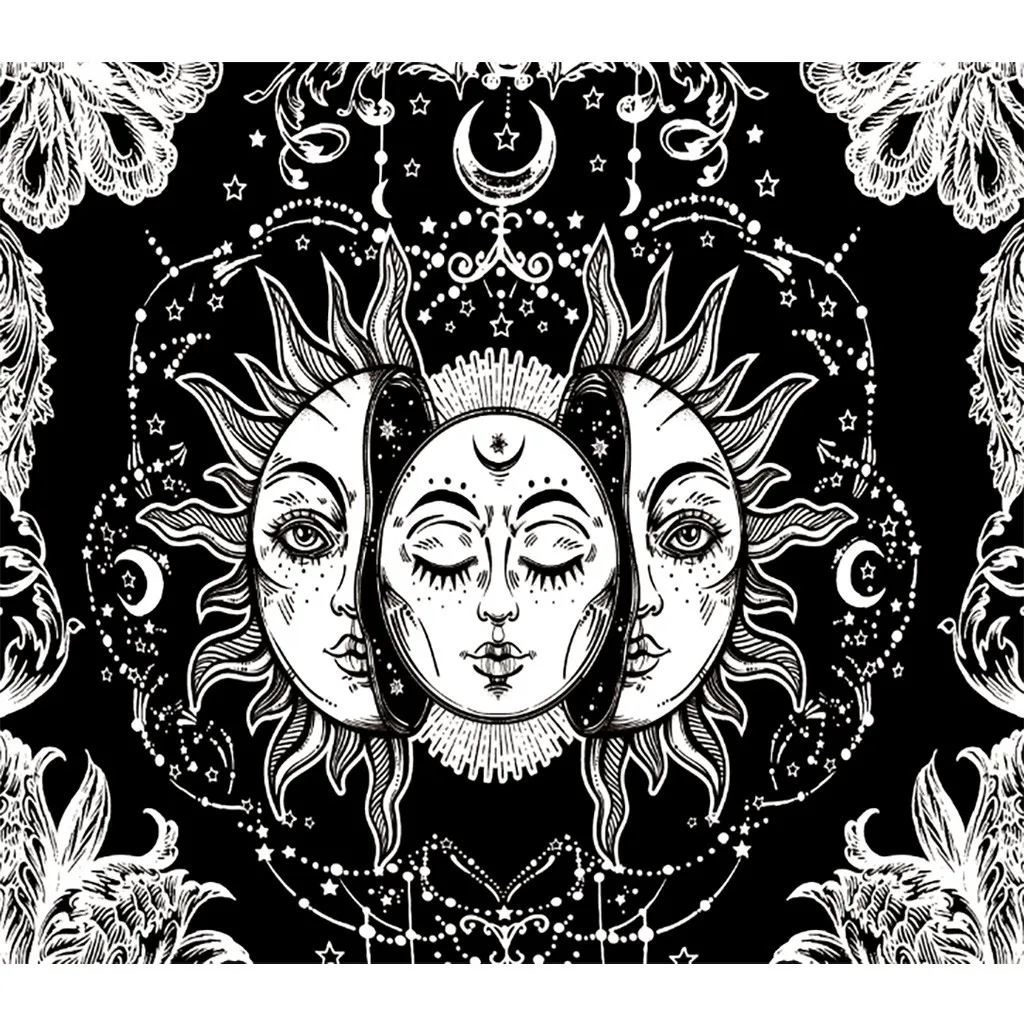 

Bohemian Mandala Wall Hanging Tapestry Wall Bedspread Beach Towel Mat Black Dark System Pattern Blanket Home Decoration