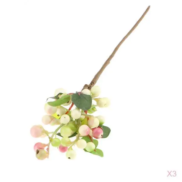 3pcs Artificial Fruits Berry Sprays for Holiday Decorating and Christmas Wedding Flower Arrangements Pink