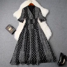 V Neck Polka Dot Chiffon Dress