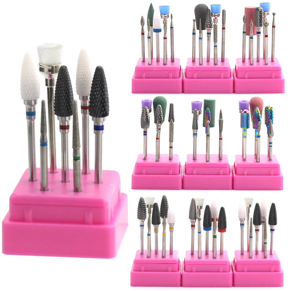 

7pcs Ceramic Diamond Rainbow Nail Drill Bit Set Milling Cutters For Manicure Electric Machine Gel Polish Remove Burr Nail Tools
