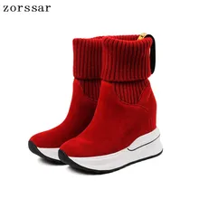 {Zorssar} Natural Cow leather Female Booties Women Ankle Sock Boots Platform Wedges High Heels Short Boots Womens Shoes Winter {Zorssar} Natural Cow leather Female Booties Women Ankle Sock Boots Platform Wedges High Heels Short Boots Womens Shoes Winter