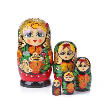 

5 Styles Girls Wooden Matryoshka Dolls Toys Russian Nesting Dolls Best Wishes Kids Xmas New Year Gift Handmade Crafts