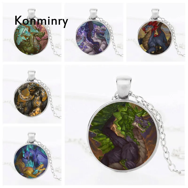 

Konminry Classic Multi Colors Dragon&Zodiac Cool Pendant Necklace For Men Women Round Glass Cabochon Aries-Sagittarius Necklace