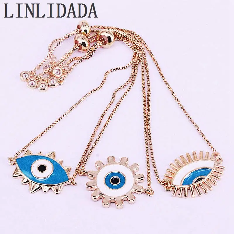 15 шт. новомодное очарование браслеты регулируемая цепочка синий глаз Форма эмалевый браслет золотой цвет для женщин ювелирные изделия