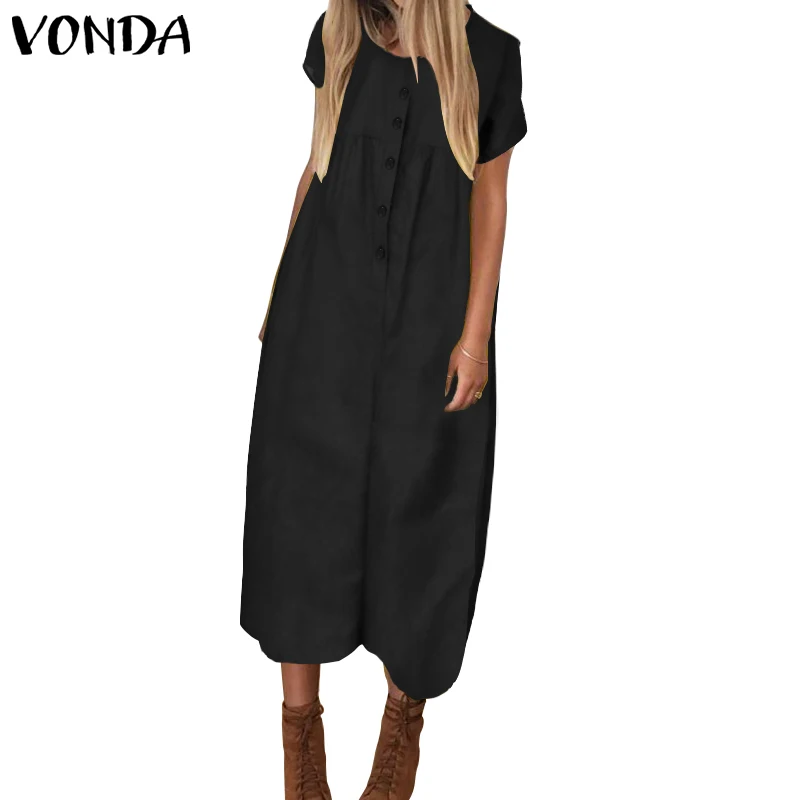 VONDA Casual Rompers Women Jumpsuits 2021 Vintage Short Sleeve Calf-Length Playsuit Wide Leg Pants Plus Size Overall Trousers | Женская