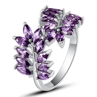lingmei Maple Leaf Design Marquise Amethyst Purple Unisex Jewelry  Silver Ring Size 7 8 9 10 New Gift Free Shipping Wholesale