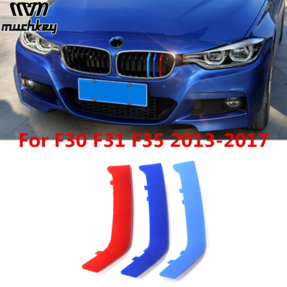 

3 Colors Car Front Grille Trim Strips Grill Cover Stickers for BMW 2013 to 2017 3 Series F30 F31 F35 3D M Styling 8 Grilles