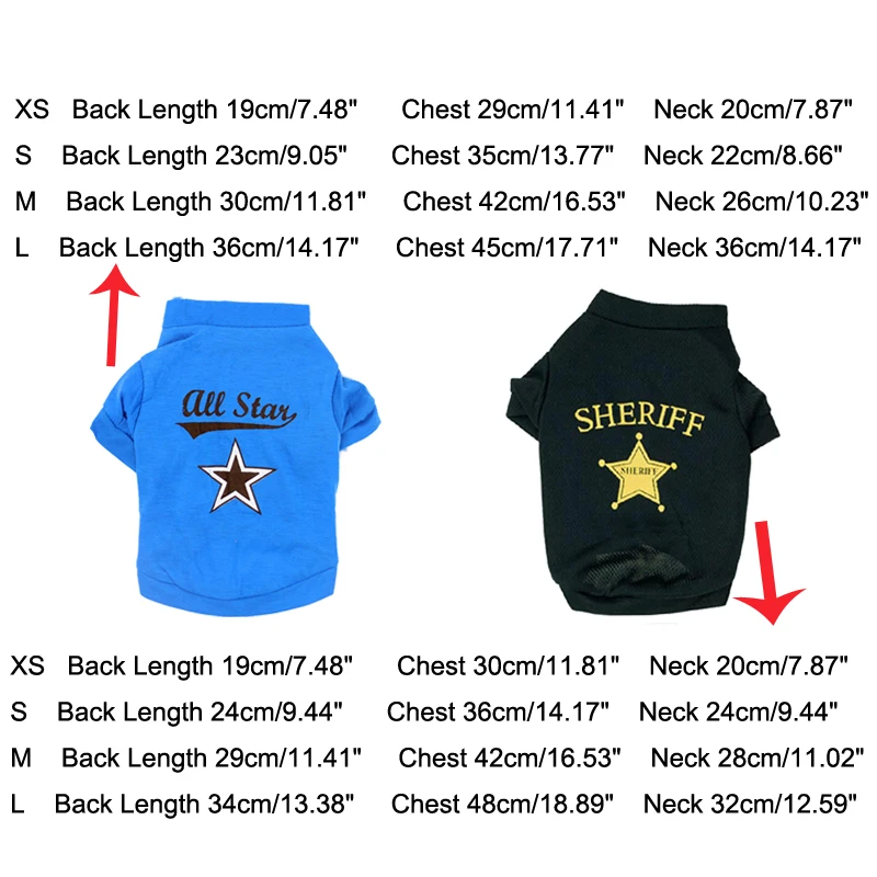 Сезон: весна–лето кошка жилет шерифа футболка All Star Письмо печати Собака куртка рубашки цвет: черный, синий дышащая мягкая одежда