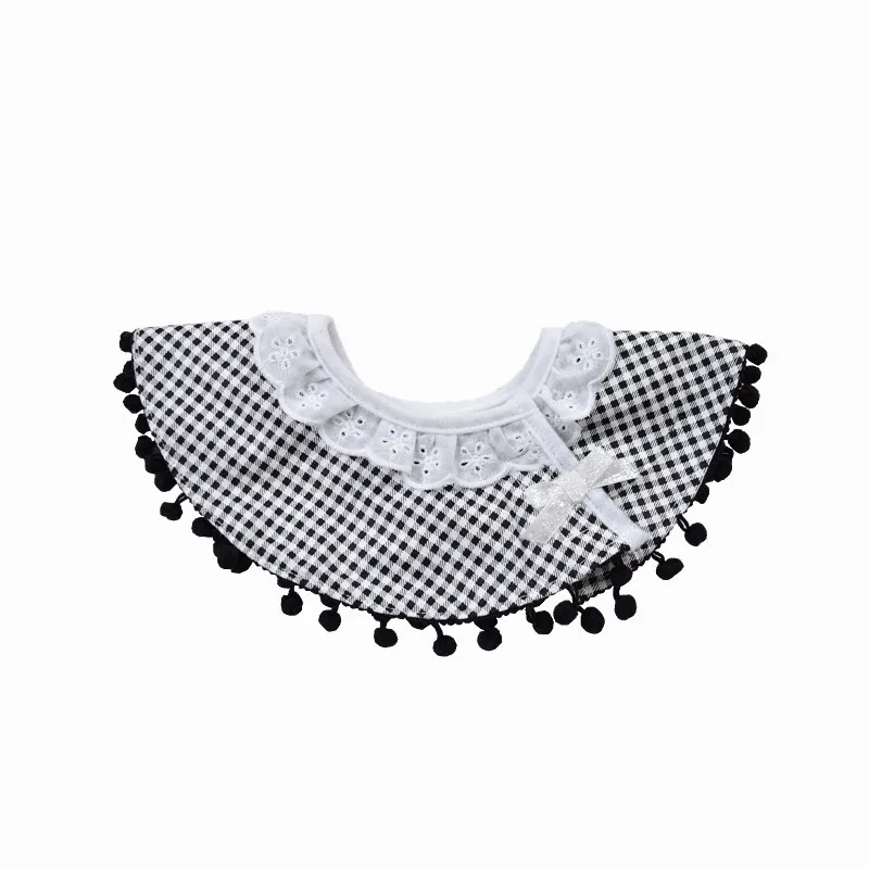 Nordic Style Infant Baby Eatting Bibs Plaid Black White Princess Lace Cotton Waterproof 360 Degree Round Bib (4)