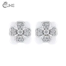 New Full Crystal Flower Earrings Party Black White Square Healthy Earrings for Women Wedding Jewelry Brincos Boho Earrings