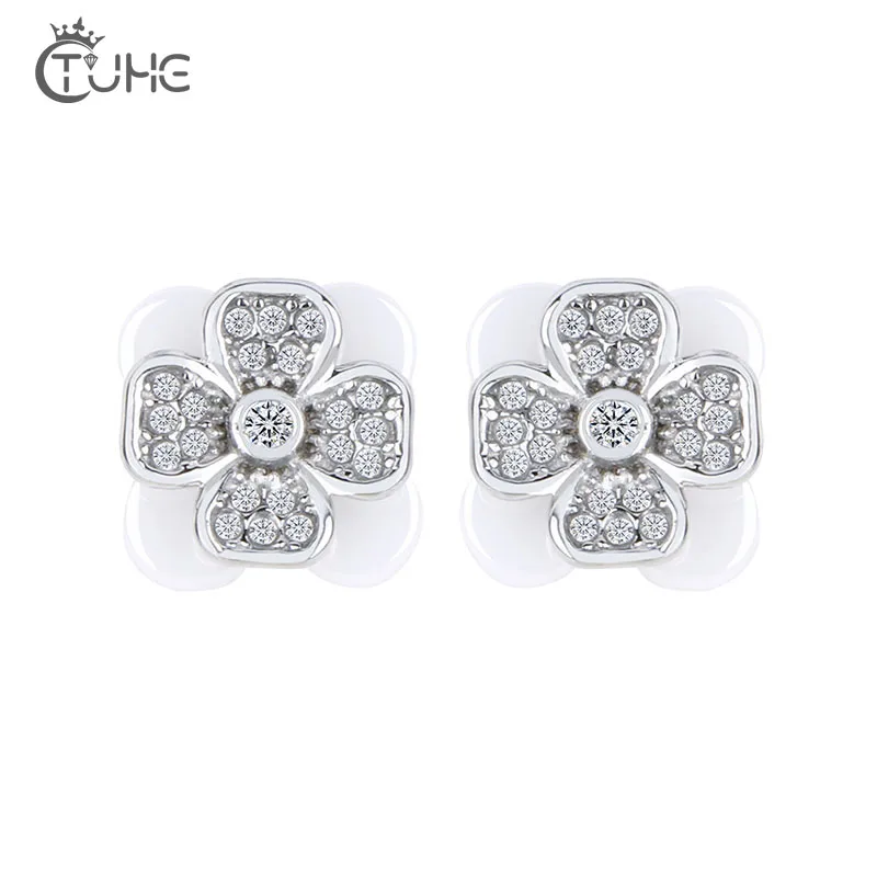 

2019 New Full Crystal Flower Earrings Party Black White Square Healthy Earrings for Women Wedding Jewelry Brincos Boho Earrings