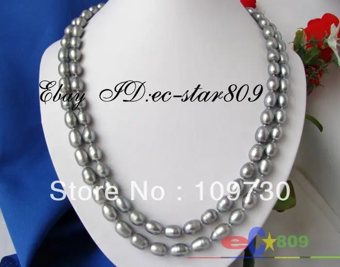 

Jewelry 0012026 Long 50" rice 13mm gray freshwater pearl necklace