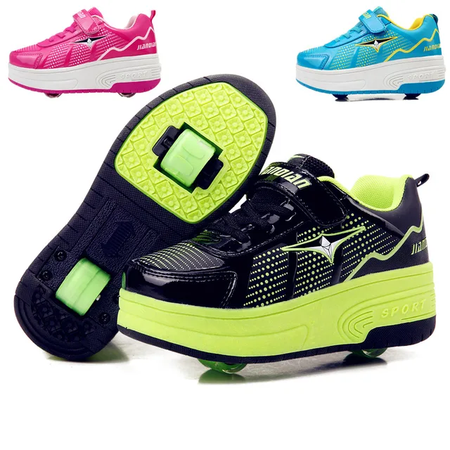 US $13.11 EUR 2842 Blue Children heely Roller Skate Shoes Kids Sneakers With Two heelies Boys Girls Wheels S