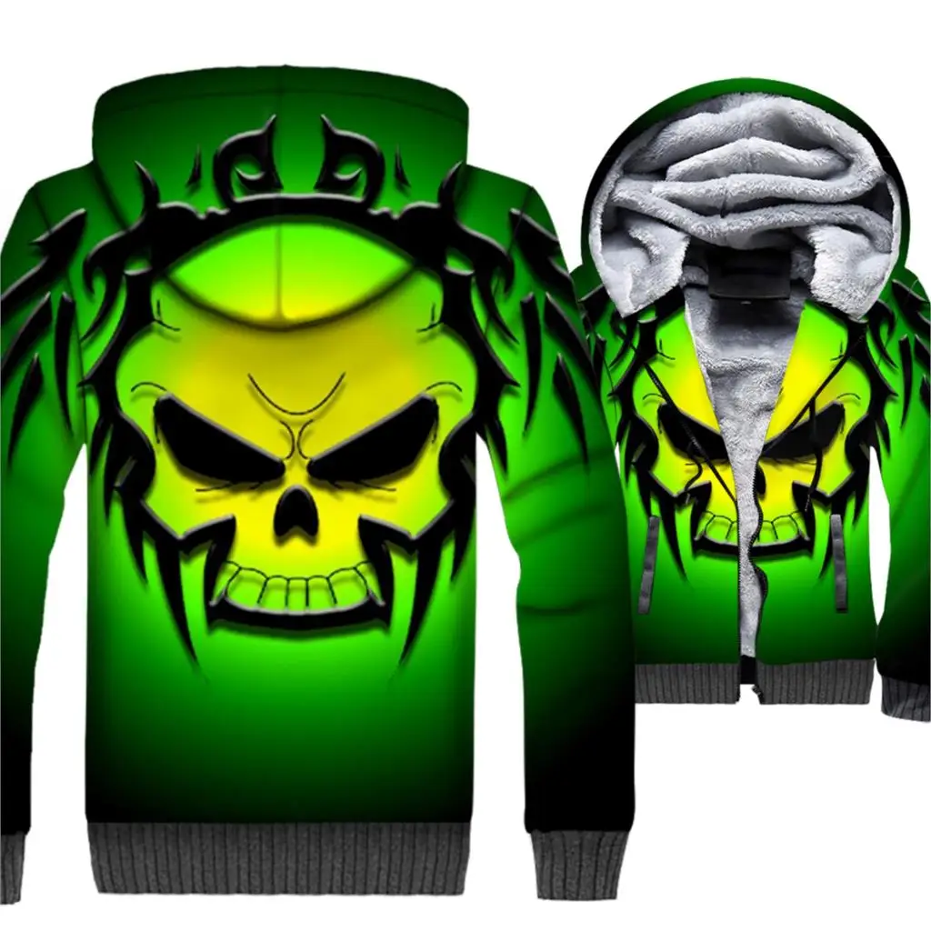 Green Skulls Hoodie Men Brand Clothing 2018 Winter Zipper Coat Male