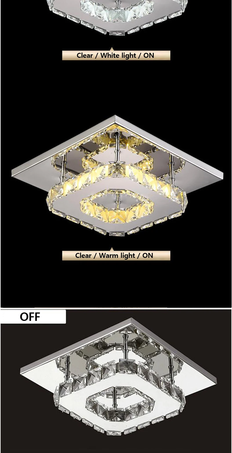 Современный минималистичный Креативный светодиодный потолочный светильник из нержавеющей стали, домашний декоративный квадратный теплый белый Хрустальный потолочный светильник 110-240 В