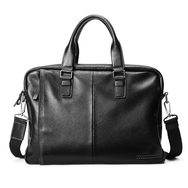 2019 New Natural Cowskin 100% Genuine Leather Men's Briefcase Fashion Large Capacity Business bag Black Male Shoulder Laptop Bag