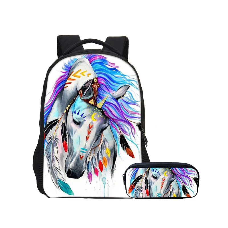 

2018 VEEVANV Children School Backpacks Set with Pencil Case Girls Fashion Horse Prints Boys Bookbags Women Laptop Shoulder Bags