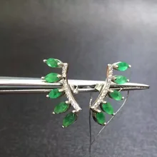 natural green emerald earrings 925 silver Natural gemstone earring women personality fashion eyelash earrings for party
