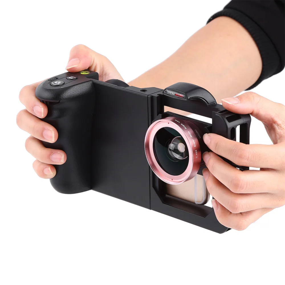 

Black Durable Smartphone Cage Protector Video Mount Case with Wide Angle Lens